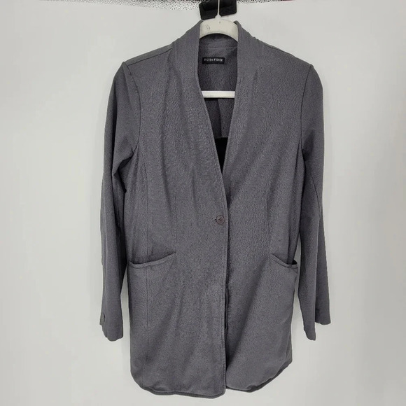 EILEEN Fisher grey one button viscose cardigan blazer size Medium - Picture 1 of 6